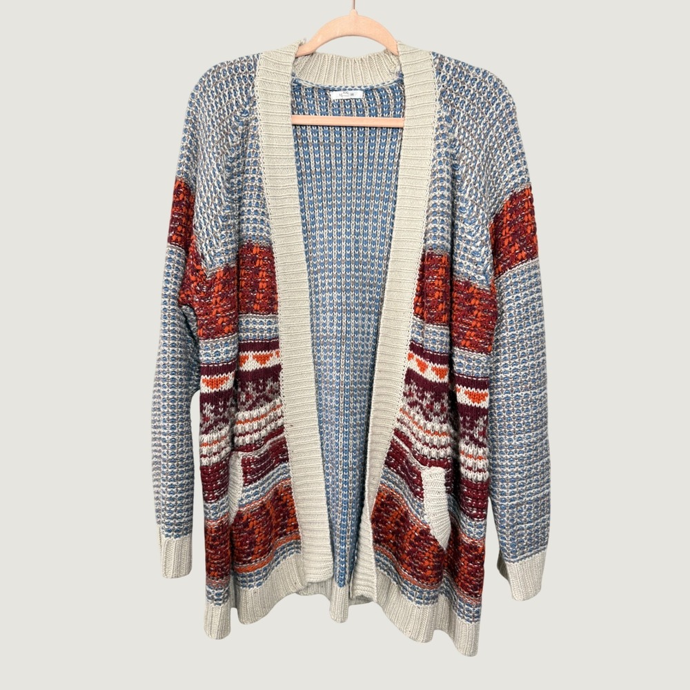 Maurices Womens XXL Open Front Cardigan Fair Isle Chunky Knit Sweater Blue - Picture 2 of 7